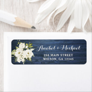 Rustic Blue Wood White Flower Return Address Label