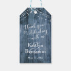 Rustic Blue Wood, White Light Strings Thank You