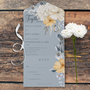 Rustic Blue Yellow & White Floral Blue No Dinner All In One Invitation