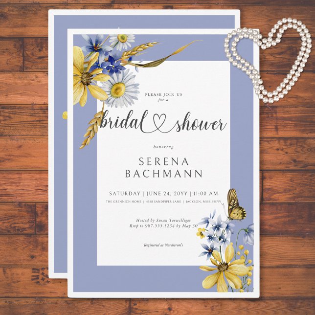 Rustic Blue & Yellow Wildflowers Bridal Shower Invitation (Rustic Blue & Yellow Wildflowers Bridal Shower Invitation)