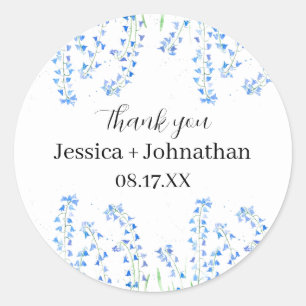 Rustic Bluebells Blue Floral Thank You Favour  Classic Round Sticker