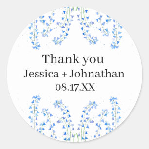 Rustic Bluebells Blue Floral Thank You Favour  Classic Round Sticker
