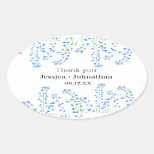 Rustic Bluebells Blue Floral Thank You Favour  Oval Sticker