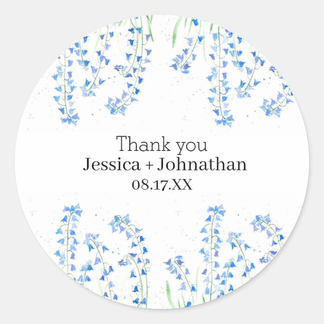 Rustic Bluebells Floral Watercolor Flowers  Classic Round Sticker (Front)