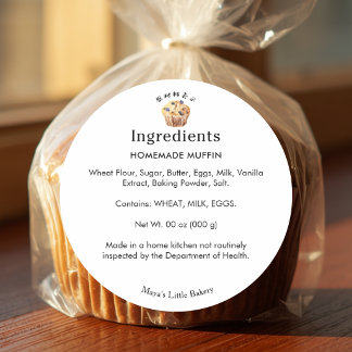 Rustic Blueberry Muffin Bakery Ingredient List Classic Round Sticker