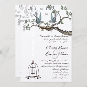 Rustic Bluebird Birdcage Wedding Invite