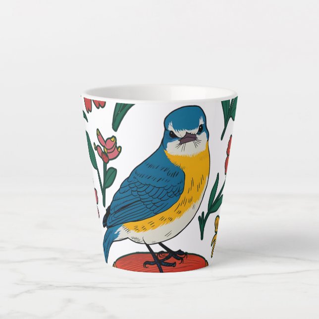 Rustic Bluebird on Pouf in Folk Art Latte Mug (Front)