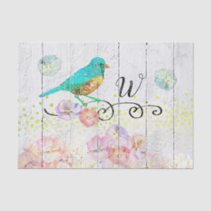 Rustic Bluebird Pink Hydrangea Floral Monogrammed Tissue Paper