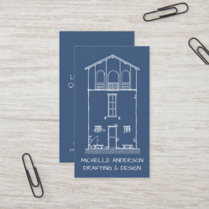 Rustic Blueprint Contractor Carpenter Vertical Business Card