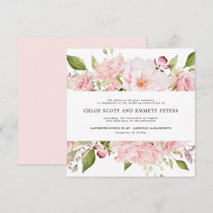Rustic Blus Pink Rose Floral Square Wedding Invitation