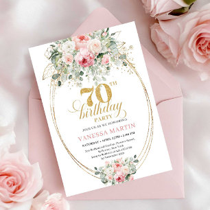 Rustic Blush and Gold 70th Birthday Invitation