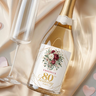 Rustic Blush Burgundy 80th Birthday Champagne Labe Sparkling Wine Label