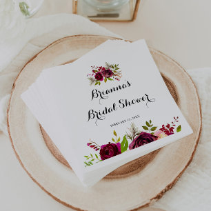 Rustic Blush Burgundy Floral Bridal Shower Napkin
