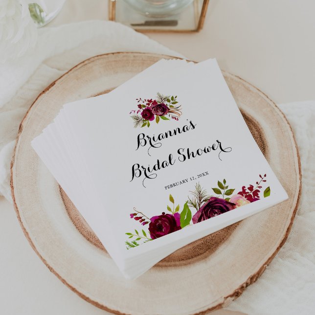Rustic Blush Burgundy Floral Bridal Shower Napkin (Creator Uploaded)