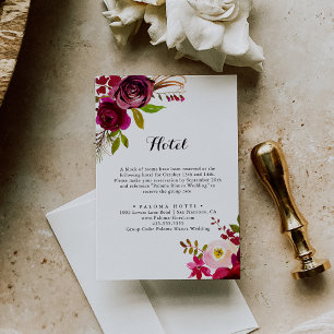Rustic Blush Burgundy Floral Calligraphy Hotel Enclosure Card