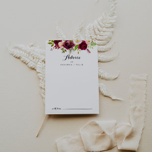 Rustic Blush Burgundy Floral Calligraphy Wedding Advice Card