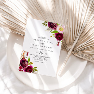 Rustic Blush Burgundy Floral Casual Wedding Invitation