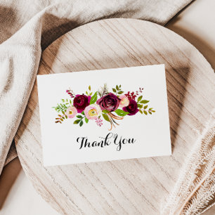 Rustic Blush Burgundy Floral Flat Wedding Thank You Card