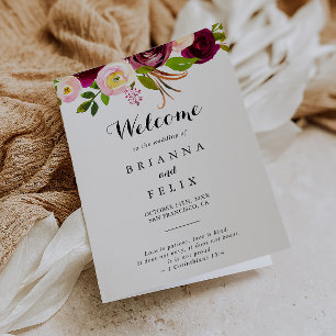 Rustic Blush Burgundy Floral Folded Wedding Programme