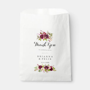 Rustic Blush Burgundy Floral Thank You Wedding Favour Bags