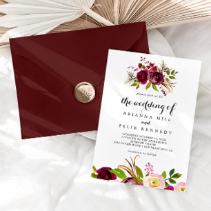 Rustic Blush Burgundy Floral The Wedding Of Invitation