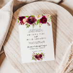 Rustic Blush Burgundy Floral Traditional Wedding Invitation<br><div class="desc">This rustic blush burgundy floral traditional wedding invitation is perfect for a red wedding. The design features pink,  blush,  red,  burgundy and bordo watercolor flowers with green foliage.</div>