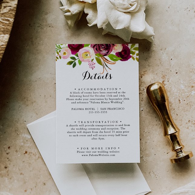 Rustic Blush Burgundy Floral Wedding Details Enclosure Card (Creator Uploaded)