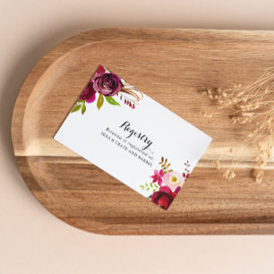 Rustic Blush Burgundy Floral Wedding Gift Registry Enclosure Card