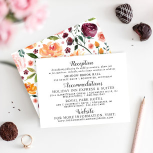 Rustic Blush Burgundy Floral Wedding Information Enclosure Card