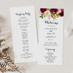 Rustic Blush Burgundy Floral Wedding Program Programme<br><div class="desc">This rustic blush burgundy floral wedding program is perfect for a simple wedding. The design features pink,  blush,  red,  burgundy and bordo watercolor flowers with green foliage.</div>