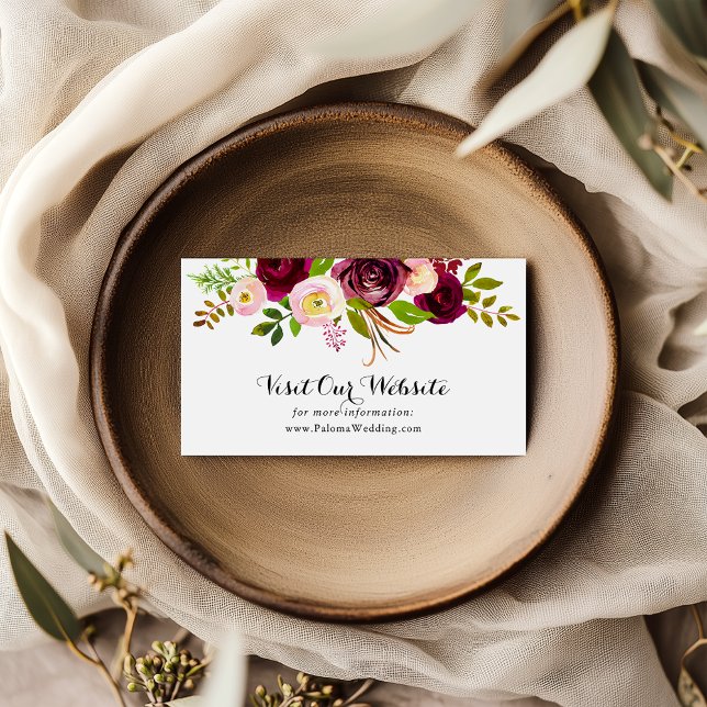 Rustic Blush Burgundy Floral Wedding Website Enclosure Card (Creator Uploaded)