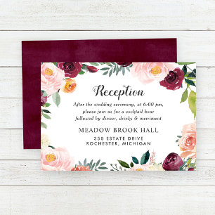 Rustic Blush Burgundy Floral Wreath Reception Enclosure Card