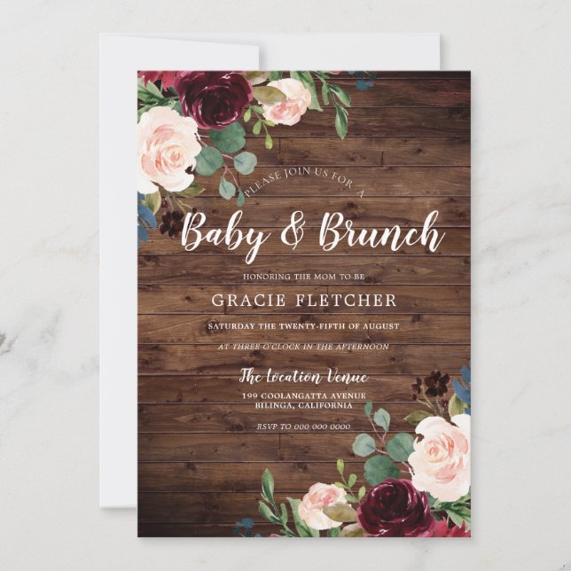 Rustic Blush & Burgundy Flowers Baby Shower Invitation (Front)