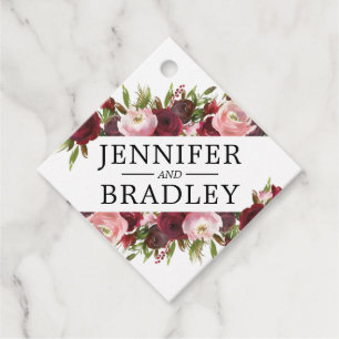 Rustic Blush Burgundy Flowers Wedding Favour Tags