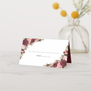 Rustic Blush Burgundy Flowers Wedding Place Card