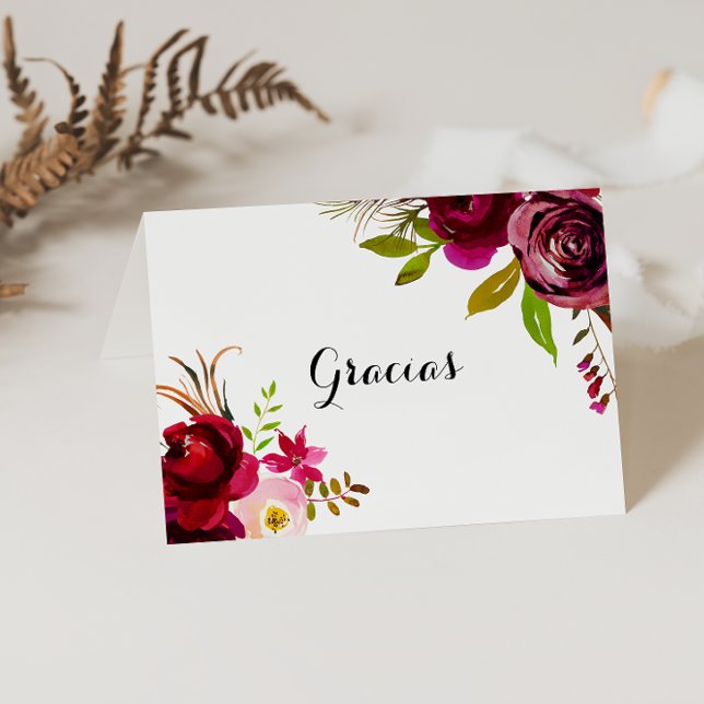 Rustic Blush Burgundy Folded Wedding Gracias Card (Creator Uploaded)