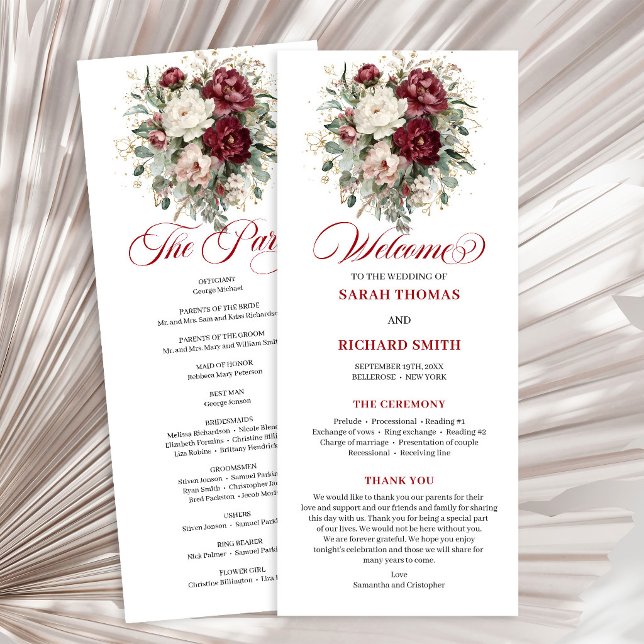 Rustic Blush Burgundy Greenery Wedding Program Programme (Rustic Blush Burgundy Greenery Wedding Program)