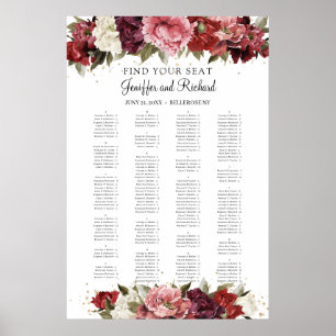 Rustic Blush Burgundy Mauve roses peonies Seating Poster