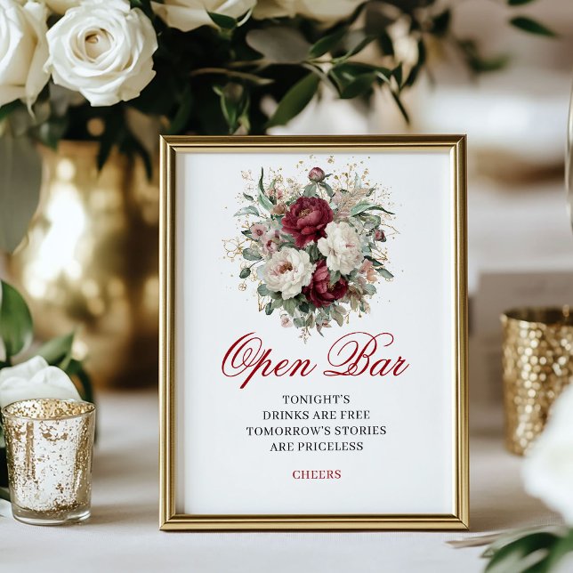 Rustic Blush Burgundy Open Bar Poster Decor (Rustic Blush Burgundy Open Bar Poster Decor)