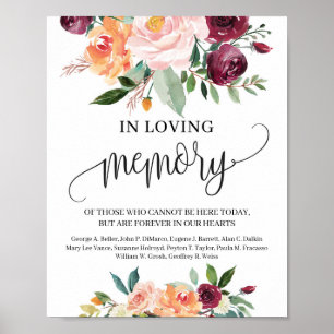 Rustic BLush burgundy orange In loving memory sign