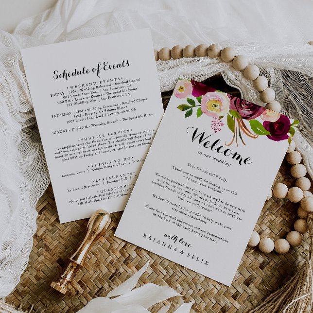 Rustic Blush Burgundy Wedding Welcome Letter (Creator Uploaded)