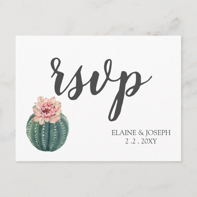 Rustic Blush Cacti Botanical Nature Desert Wedding Invitation Postcard (Front)