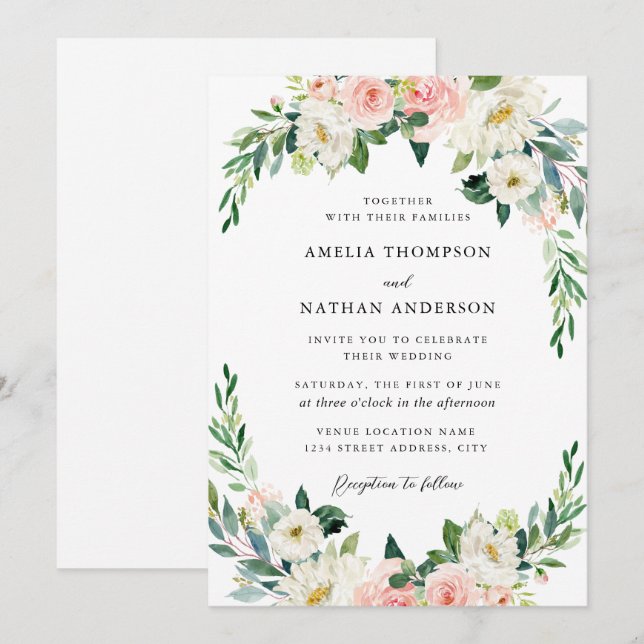 Rustic Blush Floral Arch Wedding Invitation (Front/Back)