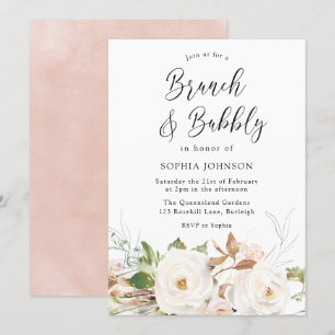 Rustic Blush Floral Bridal Shower Brunch & Bubbly Invitation