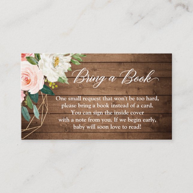 Rustic Blush Floral Bring a Book Baby Shower Card (Front)
