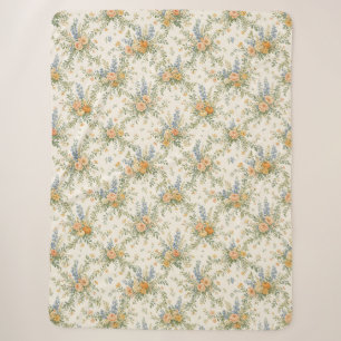 Rustic Blush Floral Cottagecore Plush Blanket