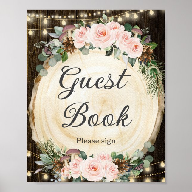 Rustic Blush Floral Enchanted Forest Guest Book (Front)