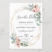 Rustic Blush Floral Eucalyptus Gold Save the Date