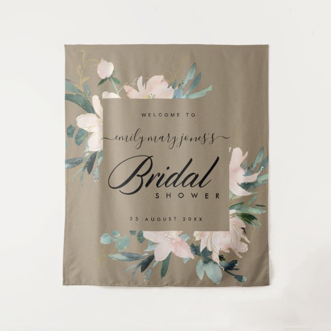 RUSTIC BLUSH FLORAL KRAFT BRIDAL SHOWER WELCOME TAPESTRY (Front)