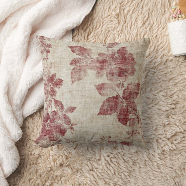 Rustic Blush Floral Linen Pattern (1) Cushion (Blanket)